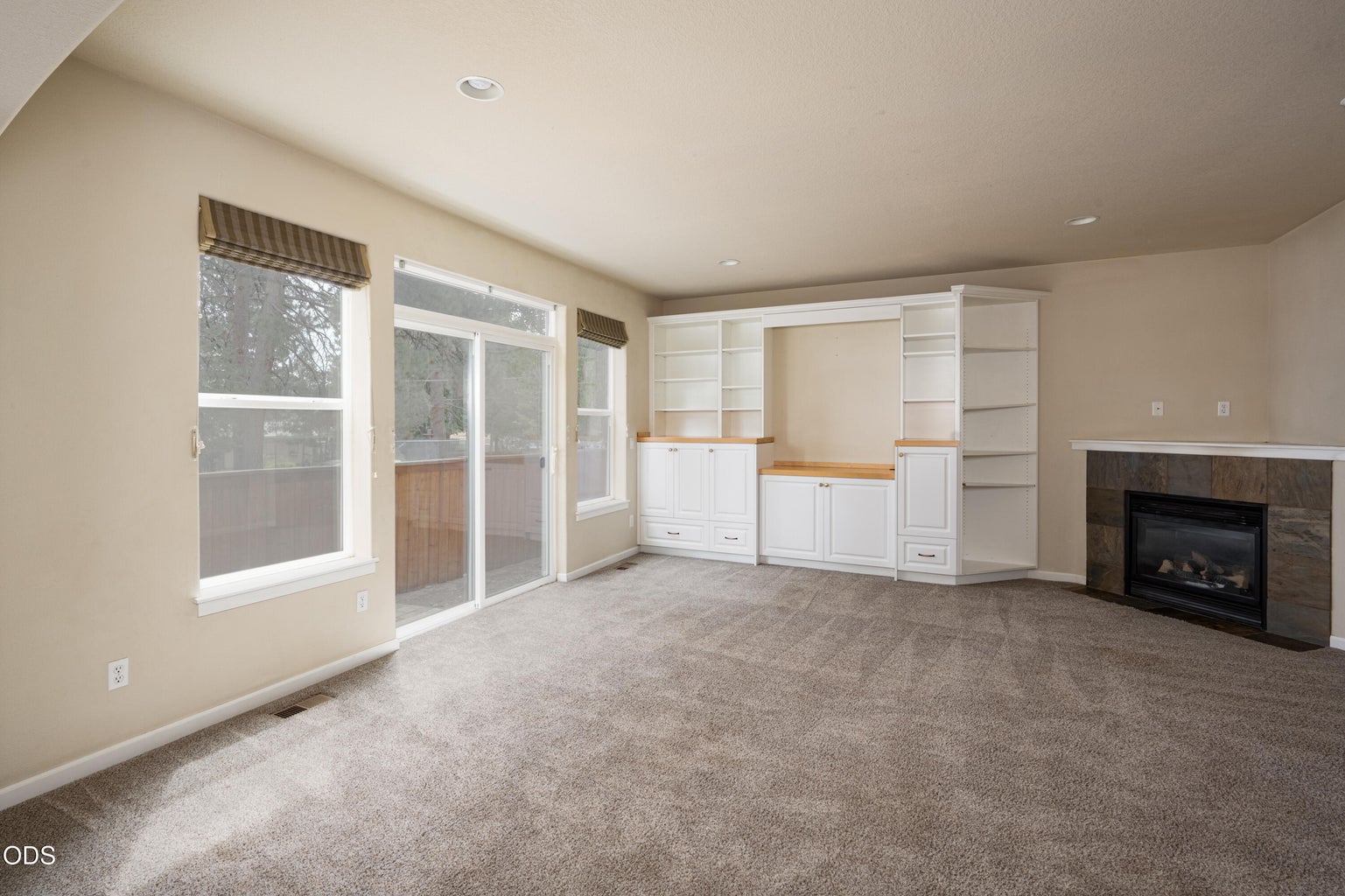 Large, spacious family room with fireplace