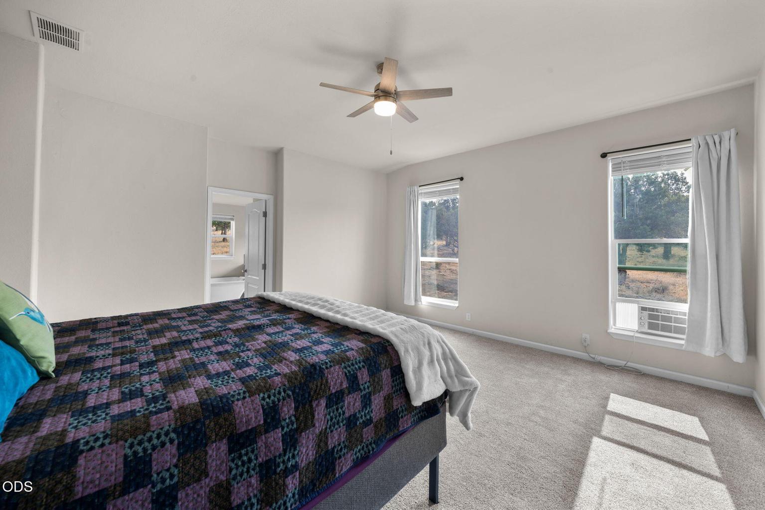 Primaary suite with ceiling fan
