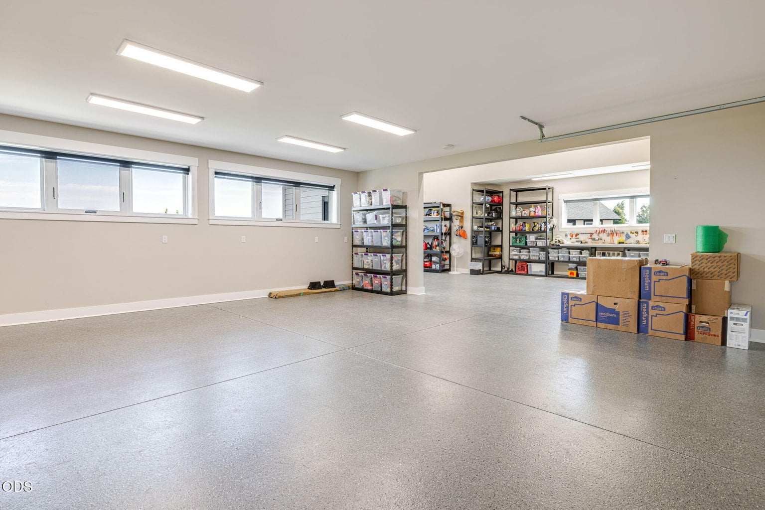Oversized two car garage with sealed floors