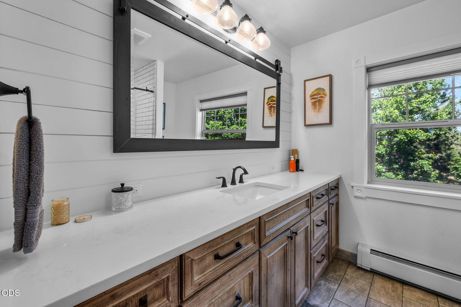 Upper Level bathroom with new custom tile shower and granite countertop vanity