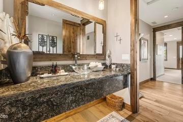 Convenient powder room / half bathroom near the Great Room and office