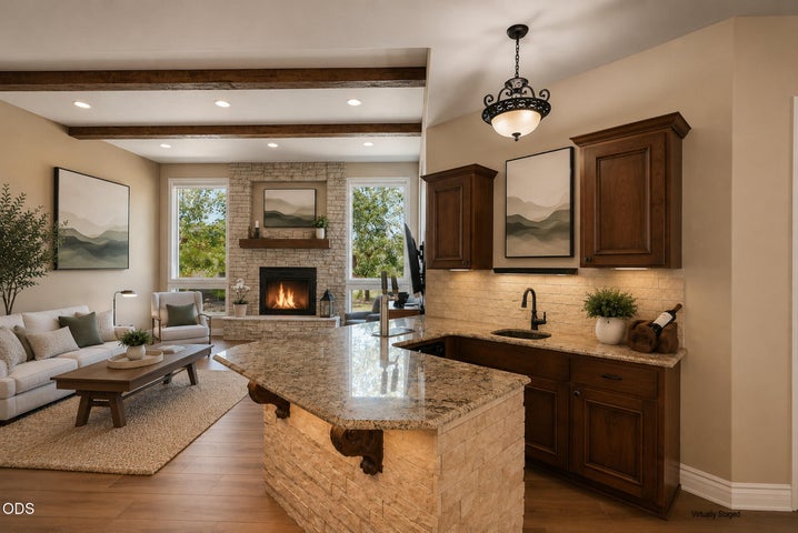 Wet bar with refrigerator and tap