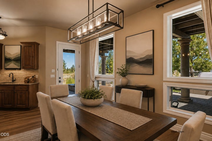 Dining with easy access to outdoor area in rear